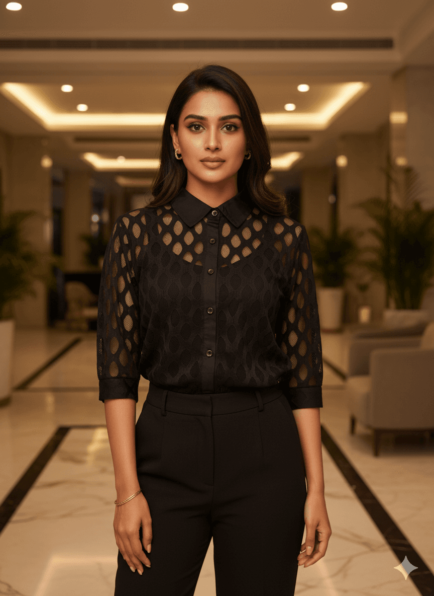 Sheer Lattice Black Top