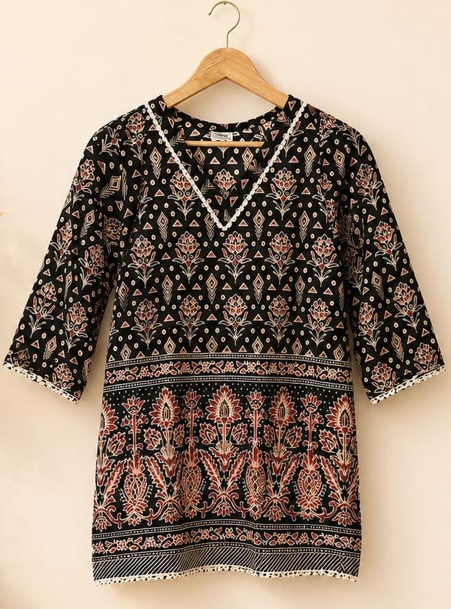 Black ethnic printed short kurti